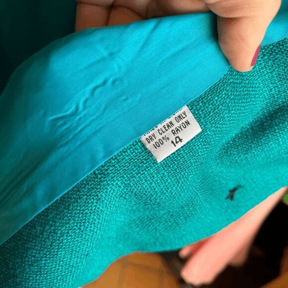 Vintage Gianni Sport Bright Teal Textured Blazer Jacket USA Made Size 14 - Picture 7 of 10